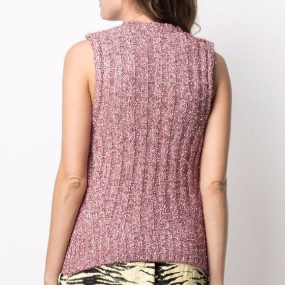 NWT GANNI Crystal-embellished metallic ribbed-knit vest - Picture 7 of 10